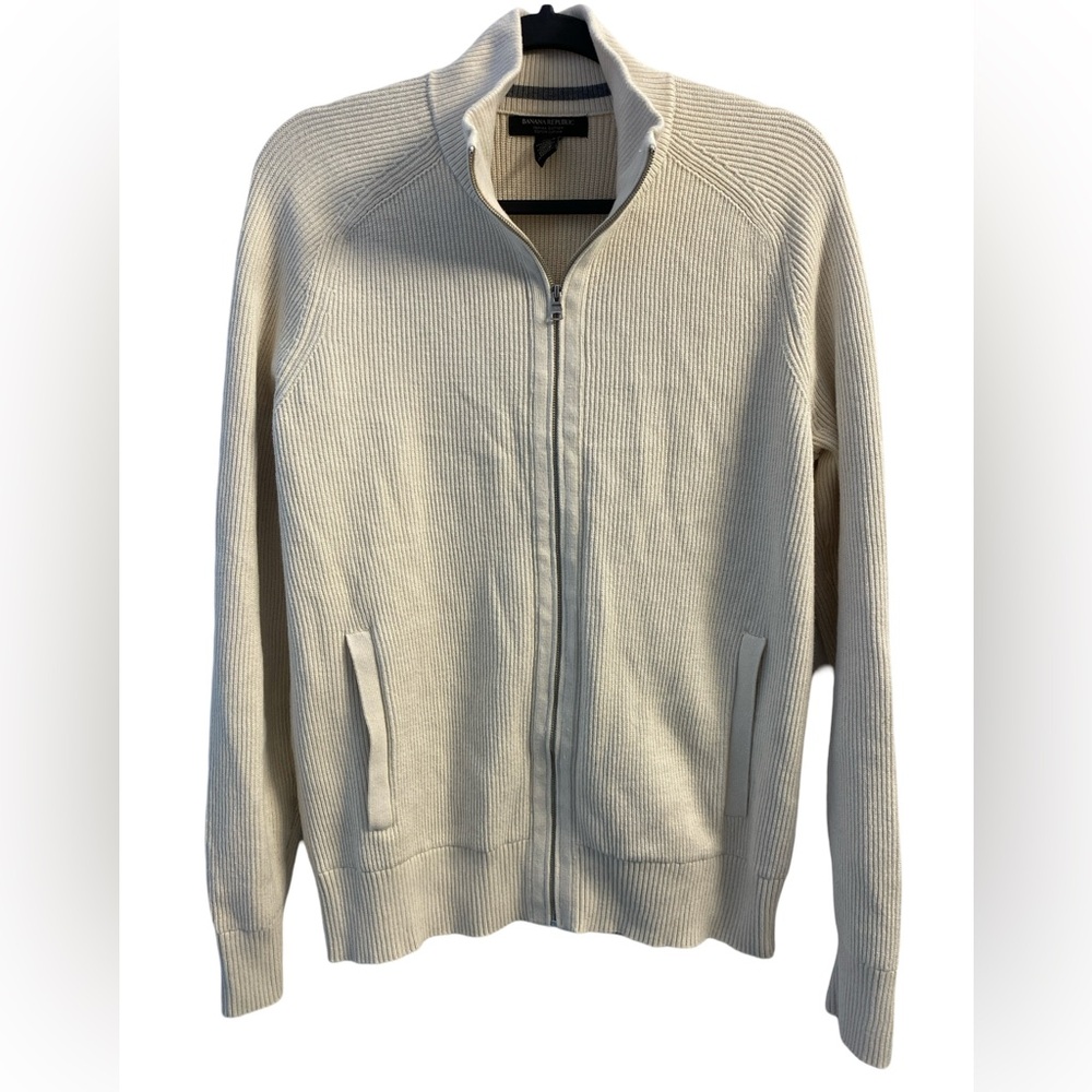 Banana Republic Oatmeal Heather SUPIMA® Cotton Ribbed Sweater Jacket Size M